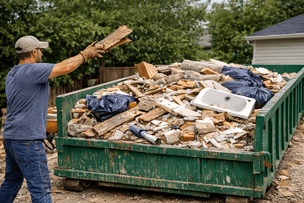 Loading debris into a dumpster