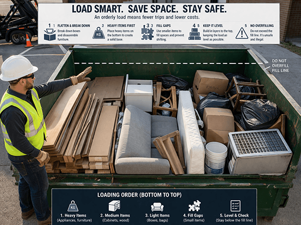 Learn how to load the dumpster the right way